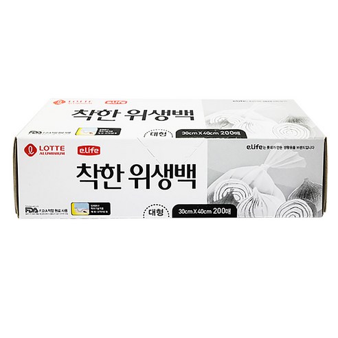롯데이라이프 착한 위생백 대형 30 x 40 cm 200매, 대(L), 200개입, 6개