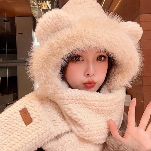 밍키 후드 모자 목도리 장갑 일체형