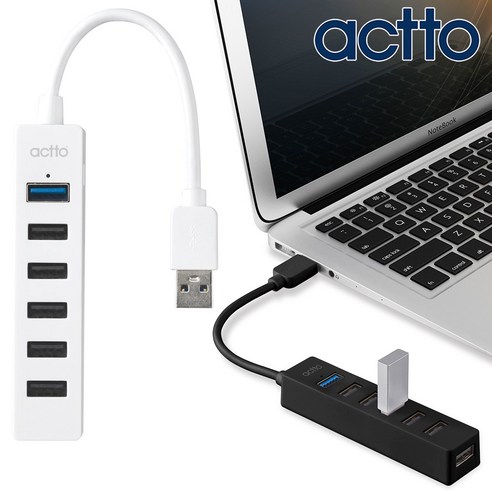노트북 7포트 USB 허브 확장 컴퓨터 PC HUB 분배기, 블랙