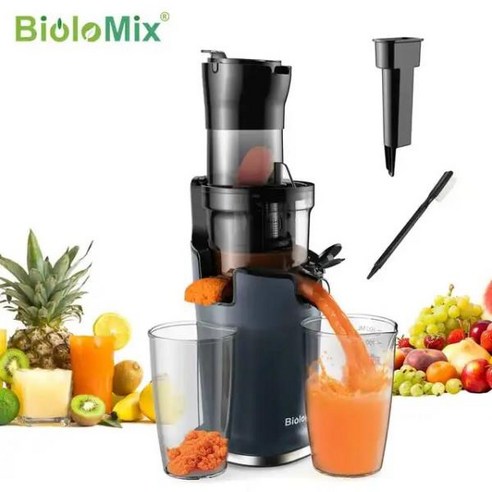 BioloMix 콜드 프레스 착즙기 78mm 슈트 강력한 모터 느린 저작 주스 전체 과일에 적합 200W 40-65RPM, 01 SJ-017_01 EU
