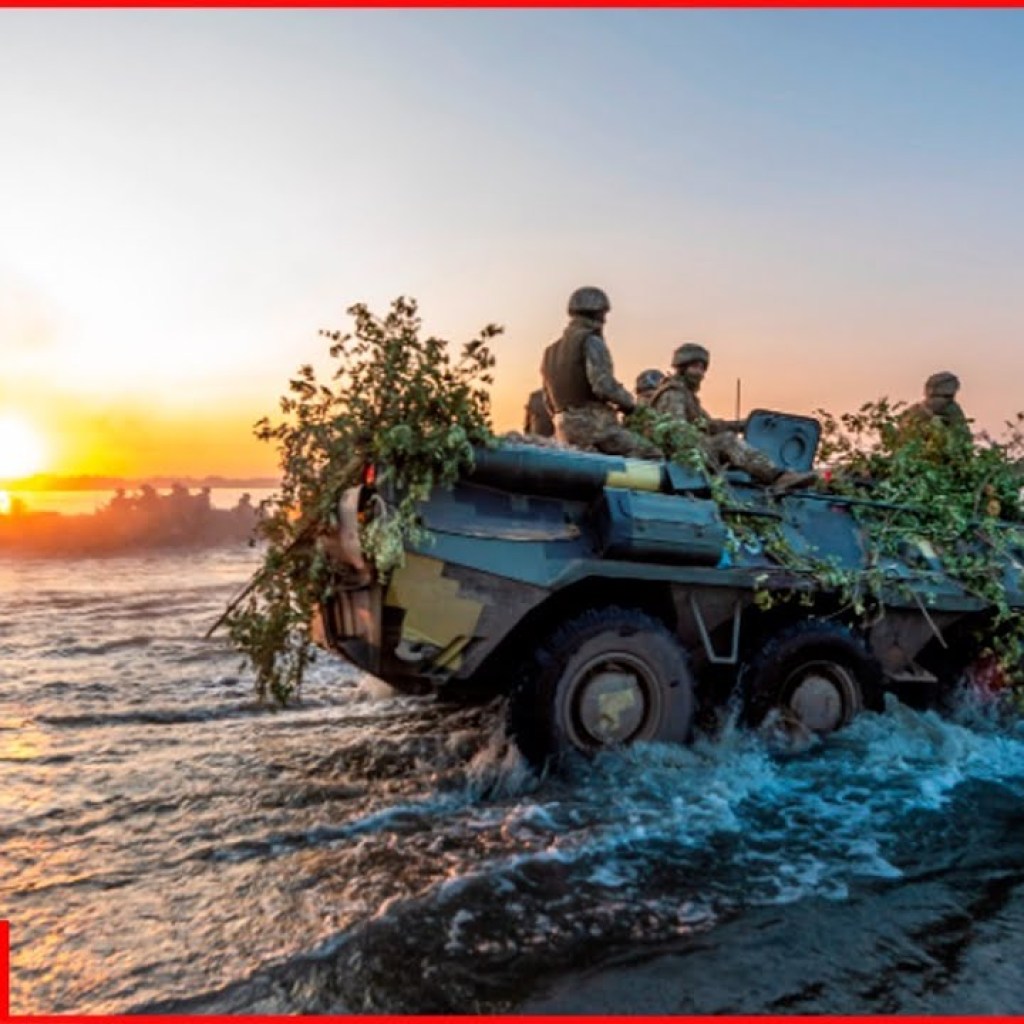 First Ukrainian armored vehicles crossing Dnipro River First Ukrainian armored vehicles crossing Dnipro River