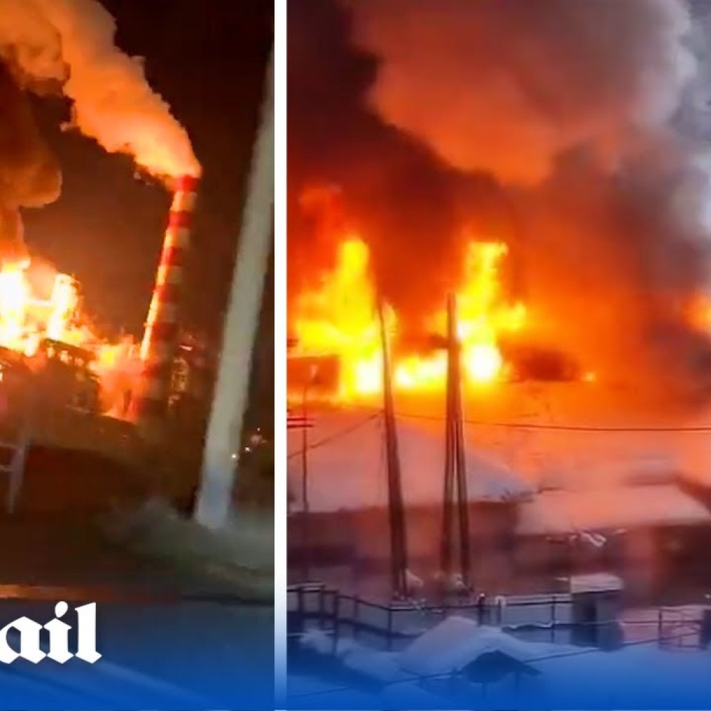 Russian oil refinery burns after Ukrainian drone strike as factories are torched Russian oil refinery burns after Ukrainian drone strike as factories are torched