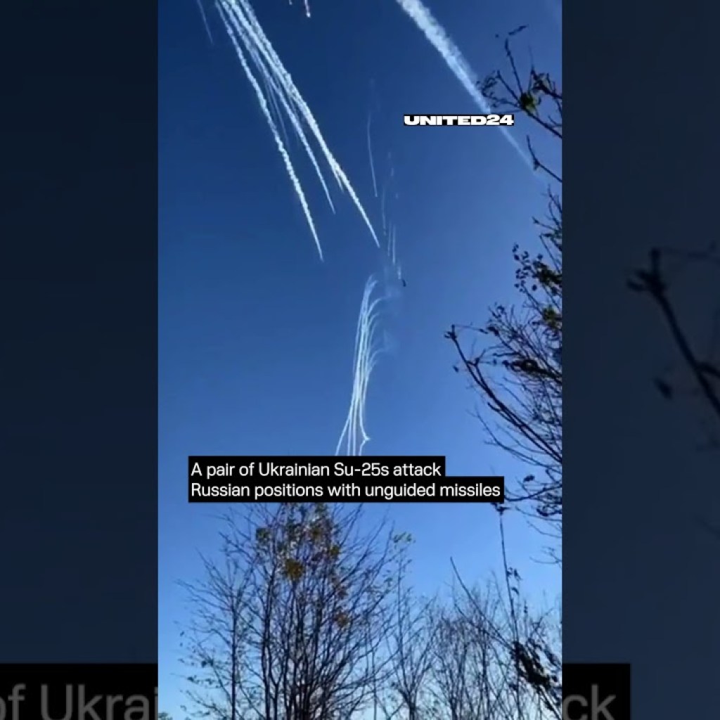 A pair of Ukrainian Su-25s attack Russian positions with unguided missiles #warinukraine A pair of Ukrainian Su-25s attack Russian positions with unguided missiles #warinukraine