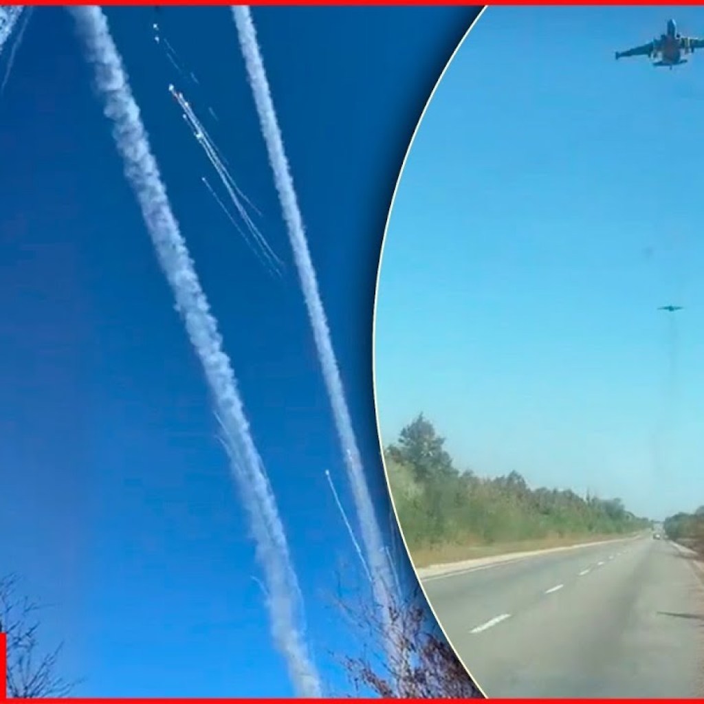 Footage of Su-25 fighter jets hitting Russian army positions with aircraft missiles Footage of Su-25 fighter jets hitting Russian army positions with aircraft missiles
