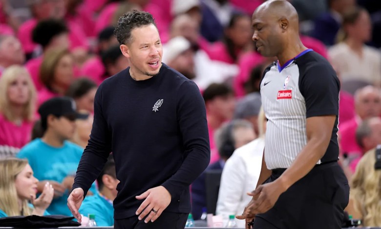 Spurs coach, Mitch Johnson, called for a technical after arguing over a challenge attempt in Game 5 of the Thunder’s loss. Spurs coach, Mitch Johnson, called for a technical after arguing over a challenge attempt in Game 5 of the Thunder’s loss.