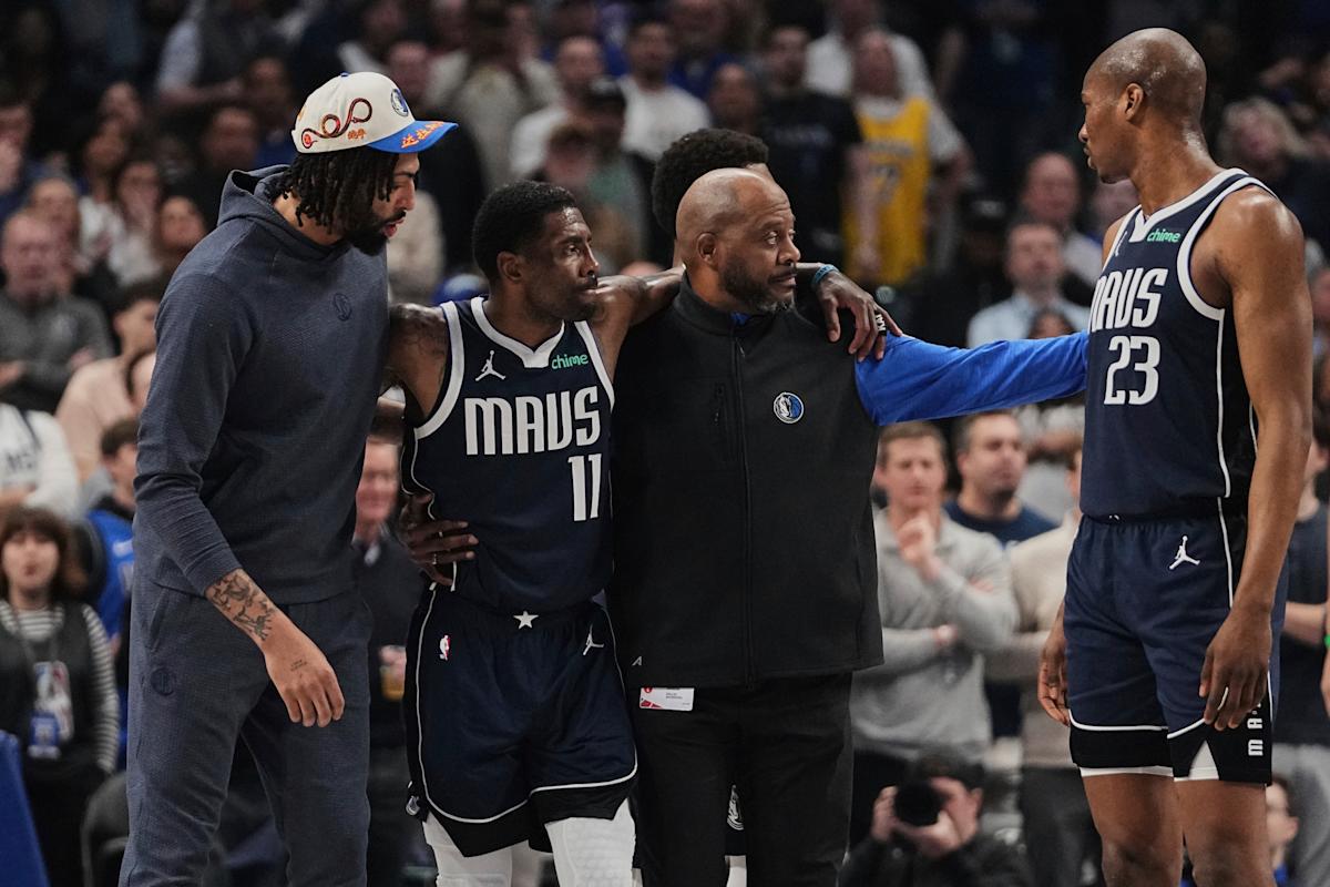 Mavericks star Kyrie Irving helped off the floor after awkward knee injury early in matchup with Kings Mavericks star Kyrie Irving helped off the floor after awkward knee injury early in matchup with Kings