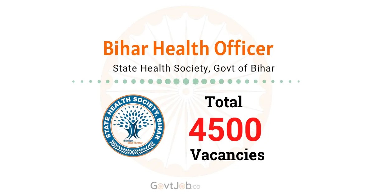 Bihar Health Officer Recruitment 2025 for 4500 Vacancies. Bihar Health Officer Recruitment 2025 for 4500 Vacancies.