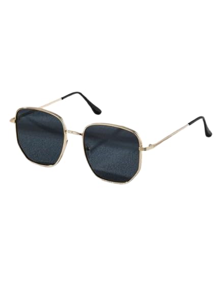 SHEIN Hexagonal Sunglasses, Gold Metal Frame with Dark Lenses, Classic Style with Case SHEIN Hexagonal Sunglasses, Gold Metal Frame with Dark Lenses, Classic Style with Case