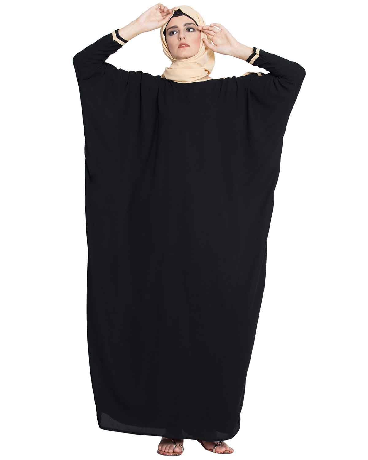 Musheco- Free Size Nida Kaftan With Contrast Detailings Without Hijab (Cato-KAB-022) Musheco- Free Size Nida Kaftan With Contrast Detailings Without Hijab (Cato-KAB-022)