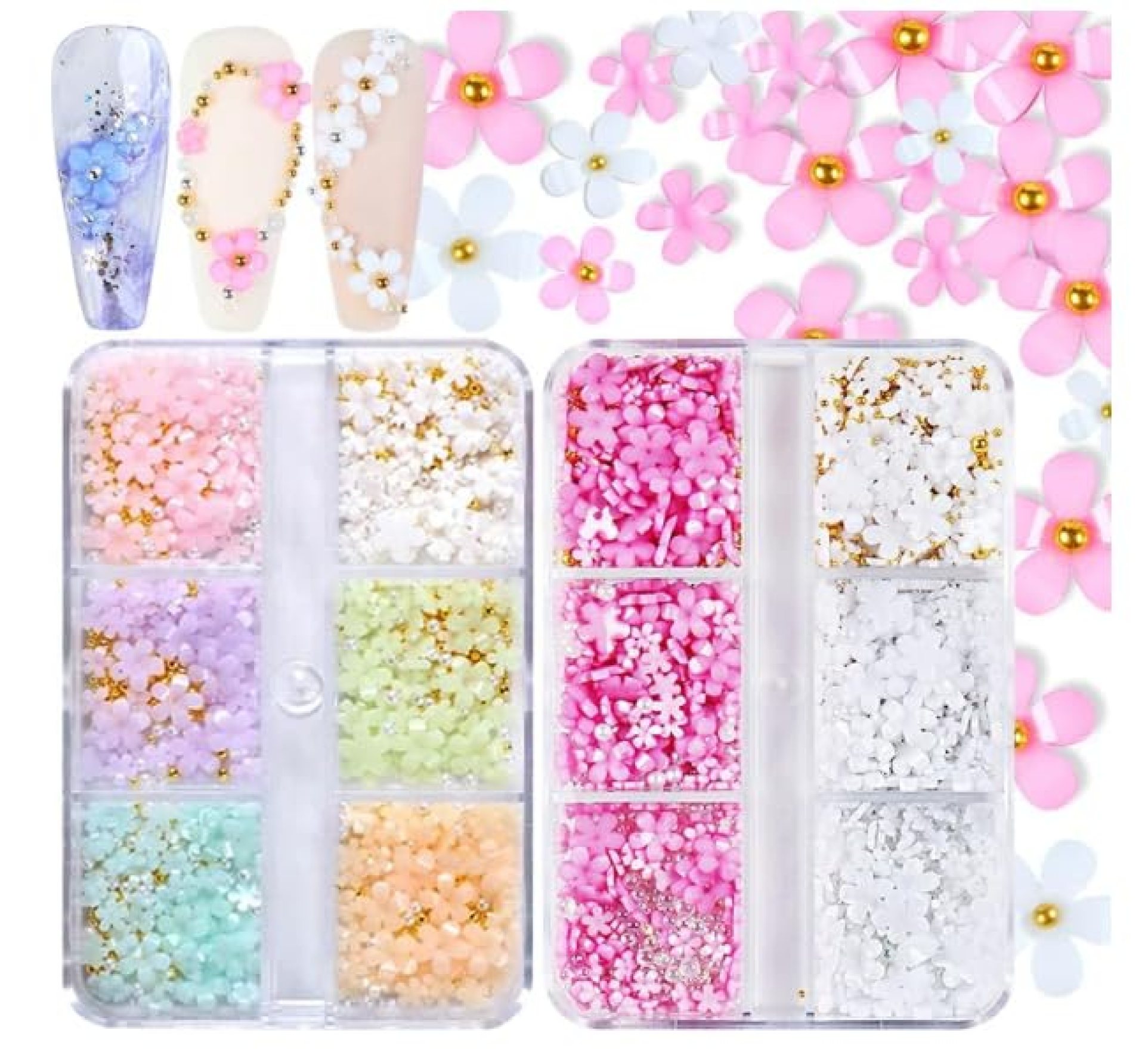 NPAH 3D Flower Nail Charms, 2 Boxes 3D Acrylic Flower Nail Art Charms and Gems White Pink Mixed Cherry Blossom Spring Rhinestones Acrylic Nail Supplies with Pearls Manicure DIY Nail Decorations -MULTICOLOUR AND PINK WHITE COLOUE FLOWERS. NPAH 3D Flower Nail Charms, 2 Boxes 3D Acrylic Flower Nail Art Charms and Gems White Pink Mixed Cherry Blossom Spring Rhinestones Acrylic Nail Supplies with Pearls Manicure DIY Nail Decorations -MULTICOLOUR AND PINK WHITE COLOUE FLOWERS.