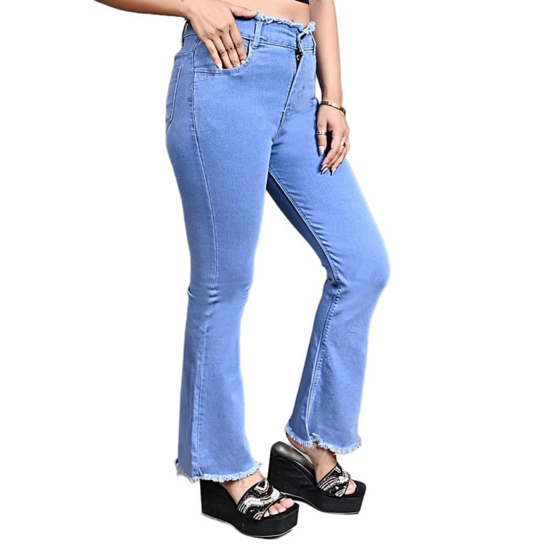 Women’s Bell Bottom Ice Blue Jeans – High Waist Stretch Denim Flare Pants – Retro 70s Look for Casual & Chic Outfits Women’s Bell Bottom Ice Blue Jeans – High Waist Stretch Denim Flare Pants – Retro 70s Look for Casual & Chic Outfits