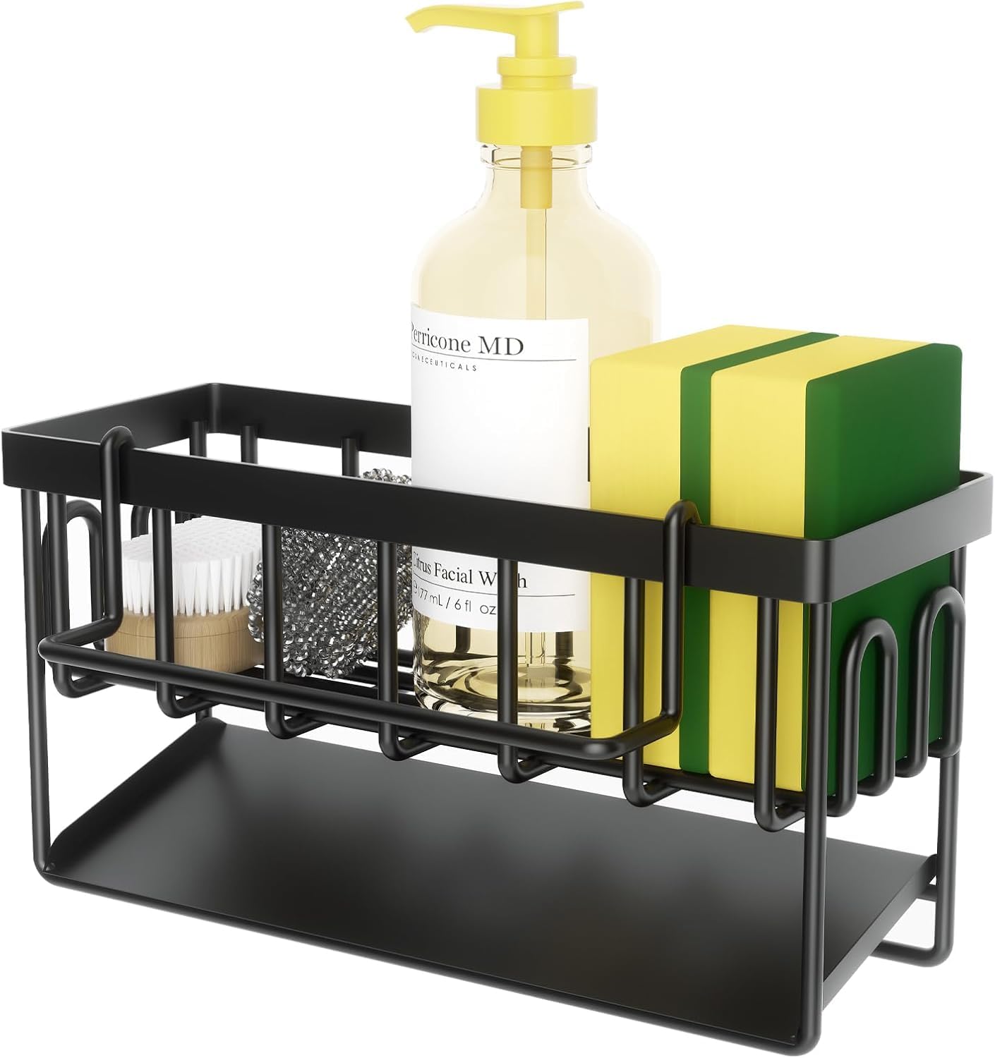 Neminath Mart Sink Caddy Sponge Holder with Hook for Rag and Self Drain Tray, Rustproof Kitchen Sink Organizer, Soap Dispenser Storage, Black Neminath Mart Sink Caddy Sponge Holder with Hook for Rag and Self Drain Tray, Rustproof Kitchen Sink Organizer, Soap Dispenser Storage, Black