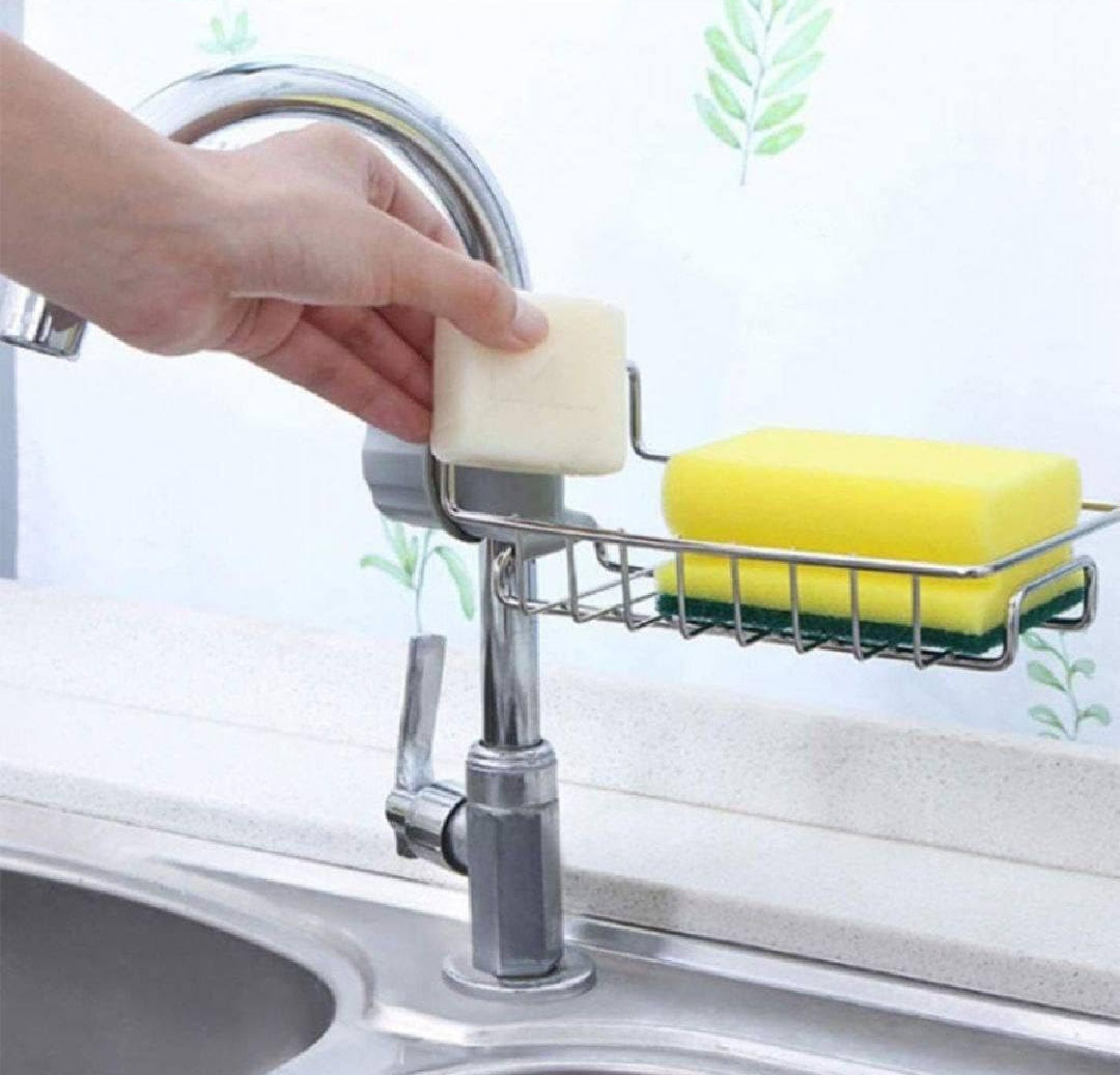 HappyHive Stainless Steel Sink Accessories Organizer, Tap Size Adapter Clips, Storage Rack, Practical Home Kitchen Drain Rack for Placing Soap, detergents, Scrub HappyHive Stainless Steel Sink Accessories Organizer, Tap Size Adapter Clips, Storage Rack, Practical Home Kitchen Drain Rack for Placing Soap, detergents, Scrub