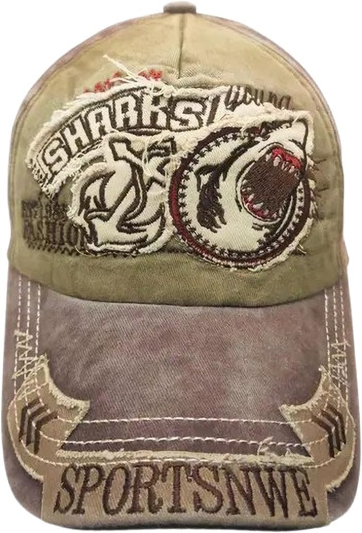 ModaCap Vintage Distressed Shark Embroidered Baseball Cap – Adjustable Denim Cotton Trucker Hat with Fierce Shark Patch for Men & Women, Stylish Streetwear Cap ModaCap Vintage Distressed Shark Embroidered Baseball Cap – Adjustable Denim Cotton Trucker Hat with Fierce Shark Patch for Men & Women, Stylish Streetwear Cap