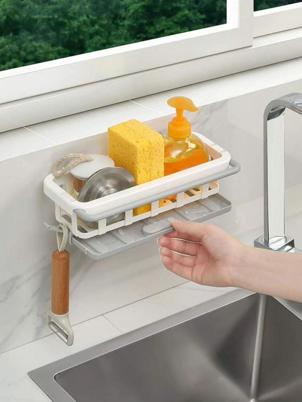 COOLBIT Plastic Two Tone Hanging Drain Rack Retractable Storage Rack Sponge Drain Tray Kitchen Bathroom Sink Tray with Drying Basket Kitchen Storage Organizer, Multicolour COOLBIT Plastic Two Tone Hanging Drain Rack Retractable Storage Rack Sponge Drain Tray Kitchen Bathroom Sink Tray with Drying Basket Kitchen Storage Organizer, Multicolour