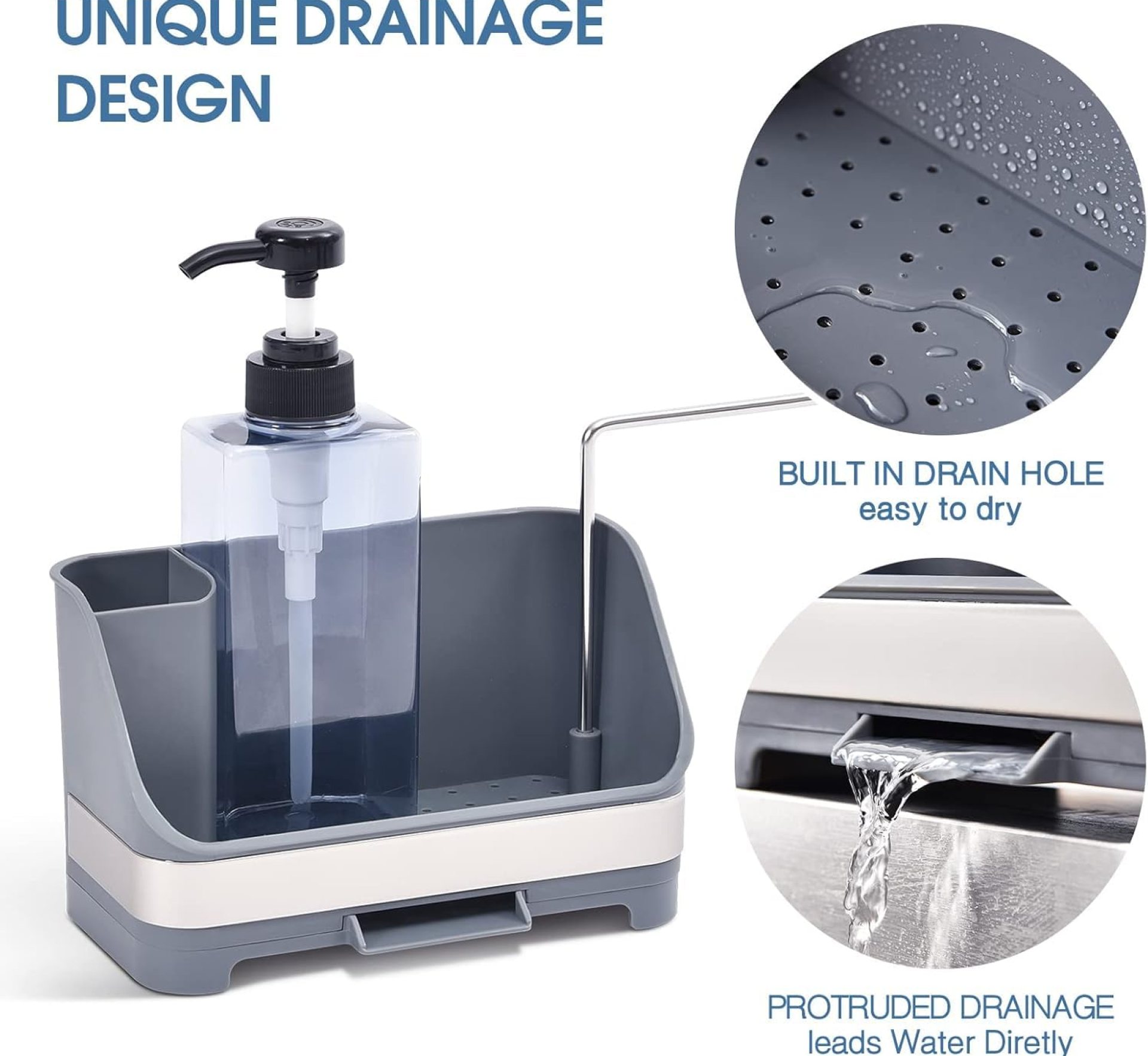 Sink Organiser – Soap Dispenser with Sponge Holder – Cloth Drying Hanger – Kitchen Organiser with Soap Dispenser – Multi-Purpose Sinkware Caddy – Removable Drip Tray for Kitchen – White Sink Organiser – Soap Dispenser with Sponge Holder – Cloth Drying Hanger – Kitchen Organiser with Soap Dispenser – Multi-Purpose Sinkware Caddy – Removable Drip Tray for Kitchen – White