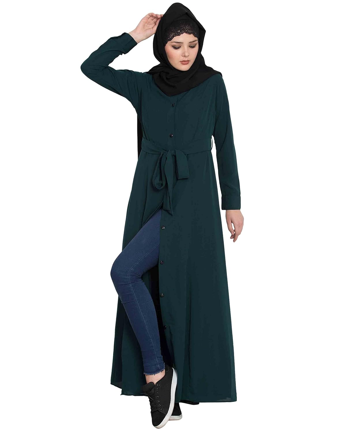 Musheco-Front Open Abaya Burqa With Belt & Stole Hijab (CATO-ABO-110) Musheco-Front Open Abaya Burqa With Belt & Stole Hijab (CATO-ABO-110)