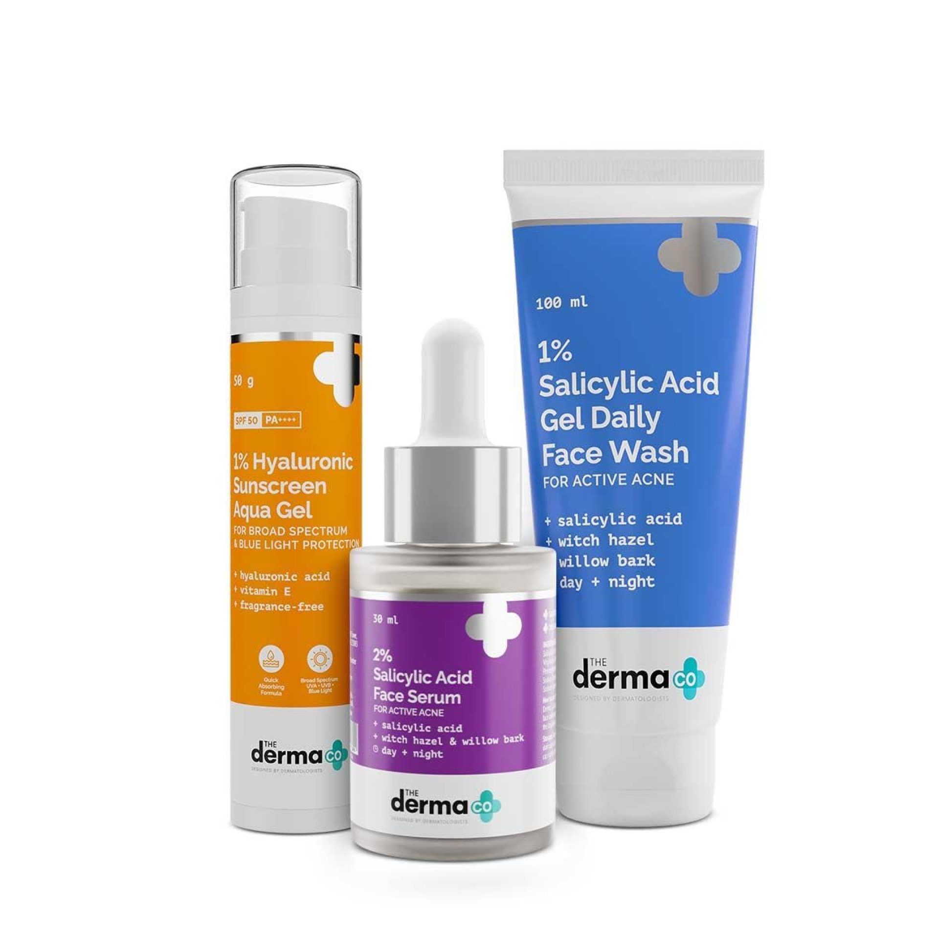 The Derma Co Anti Acne Skincare Routine Kit For All Skin 1% Salicylic Acid Gel Face Wash+2% Salicylic Acid Serum+1% Hyaluronic Sunscreen Aqua Gel|Broad Spectrum Protection Spf 50 Pa++++|Unisex,3 Count The Derma Co Anti Acne Skincare Routine Kit For All Skin 1% Salicylic Acid Gel Face Wash+2% Salicylic Acid Serum+1% Hyaluronic Sunscreen Aqua Gel|Broad Spectrum Protection Spf 50 Pa++++|Unisex,3 Count