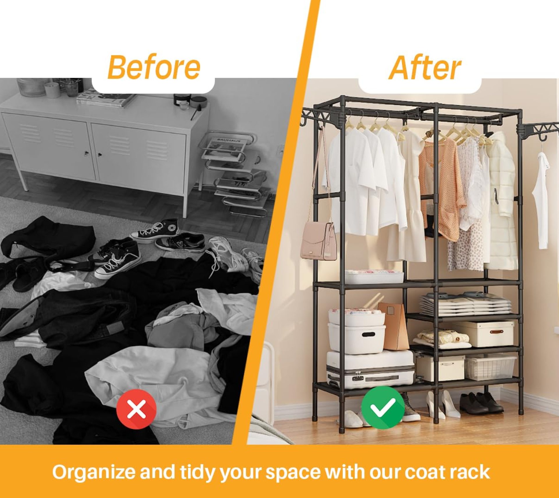 Collapsible wardrobe with Hanging Rod & Shelves Multi-Tier Garment Rack Storage Organizer with Shoe Rack Portable wardrobe for home (Black, 16mm baked paint tube frame and fabric shelves) (2 Section) Collapsible wardrobe with Hanging Rod & Shelves Multi-Tier Garment Rack Storage Organizer with Shoe Rack Portable wardrobe for home (Black, 16mm baked paint tube frame and fabric shelves) (2 Section)