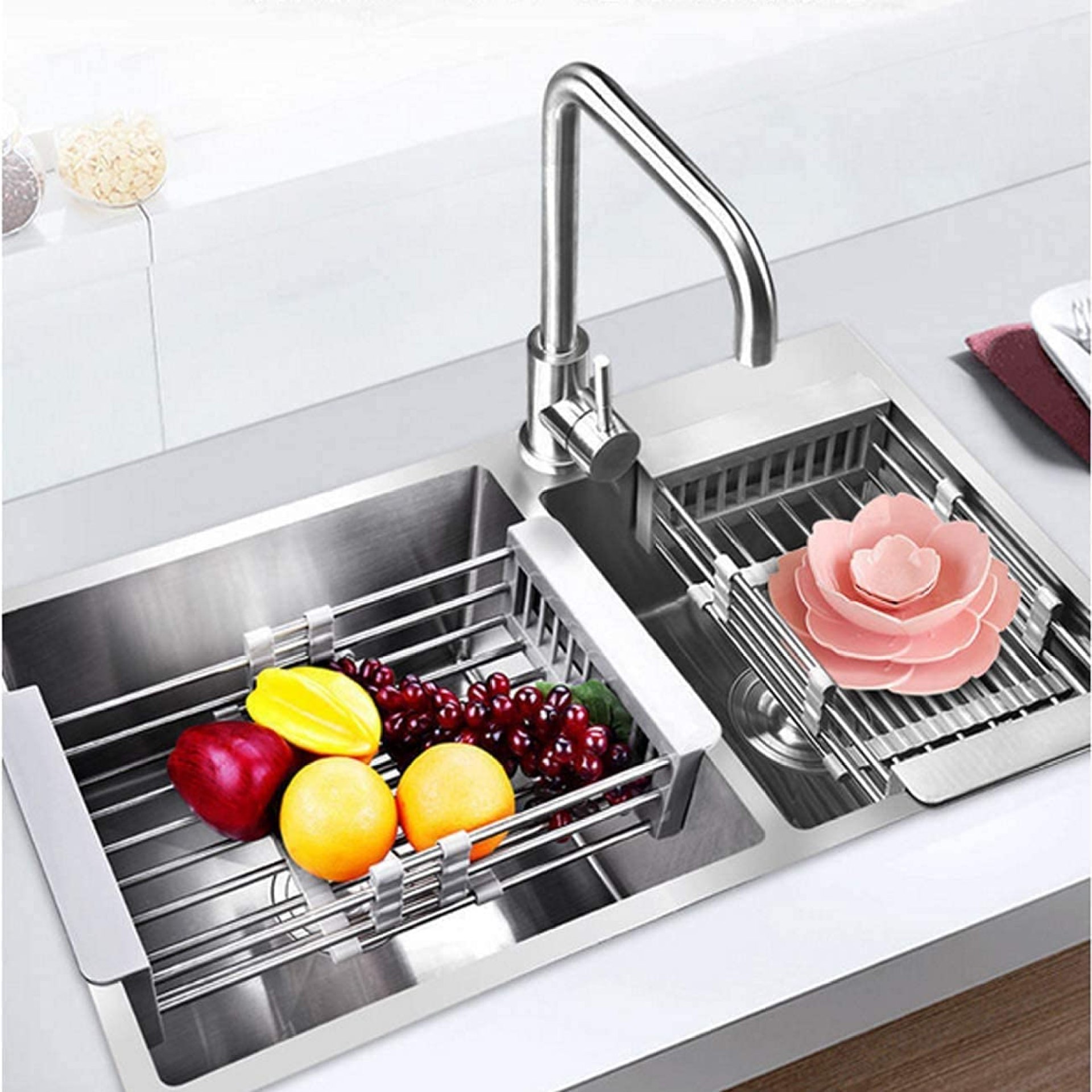 Ansawi Adjustable Stainless Steel Expandable Kitchen Sink Dish Drainer, Dish Rack for Kitchen, Vegetables and Fruits Washing Drying Basket Kitchen Sink Organizer Tray.(Multi Color) Ansawi Adjustable Stainless Steel Expandable Kitchen Sink Dish Drainer, Dish Rack for Kitchen, Vegetables and Fruits Washing Drying Basket Kitchen Sink Organizer Tray.(Multi Color)
