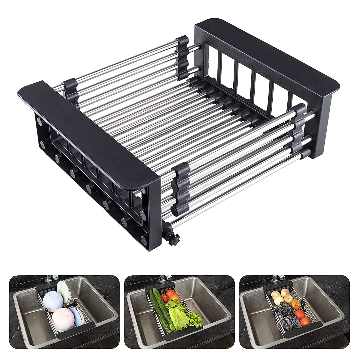 GudyMart Adjustable Stainless Steel Expandable Sink Dish Drainer, Dish Rack, Vegetables and Fruits Washing Drying Basket Kitchen Sink Organizer Tray GudyMart Adjustable Stainless Steel Expandable Sink Dish Drainer, Dish Rack, Vegetables and Fruits Washing Drying Basket Kitchen Sink Organizer Tray