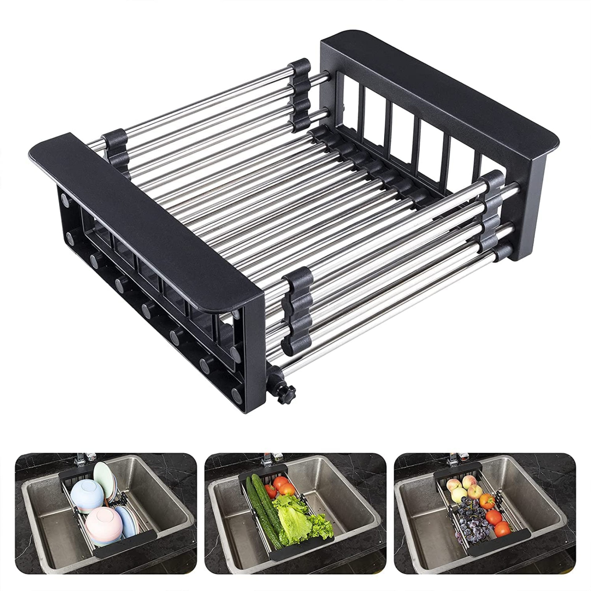 GudyMart Adjustable Stainless Steel Expandable Sink Dish Drainer, Dish Rack, Vegetables and Fruits Washing Drying Basket Kitchen Sink Organizer Tray GudyMart Adjustable Stainless Steel Expandable Sink Dish Drainer, Dish Rack, Vegetables and Fruits Washing Drying Basket Kitchen Sink Organizer Tray