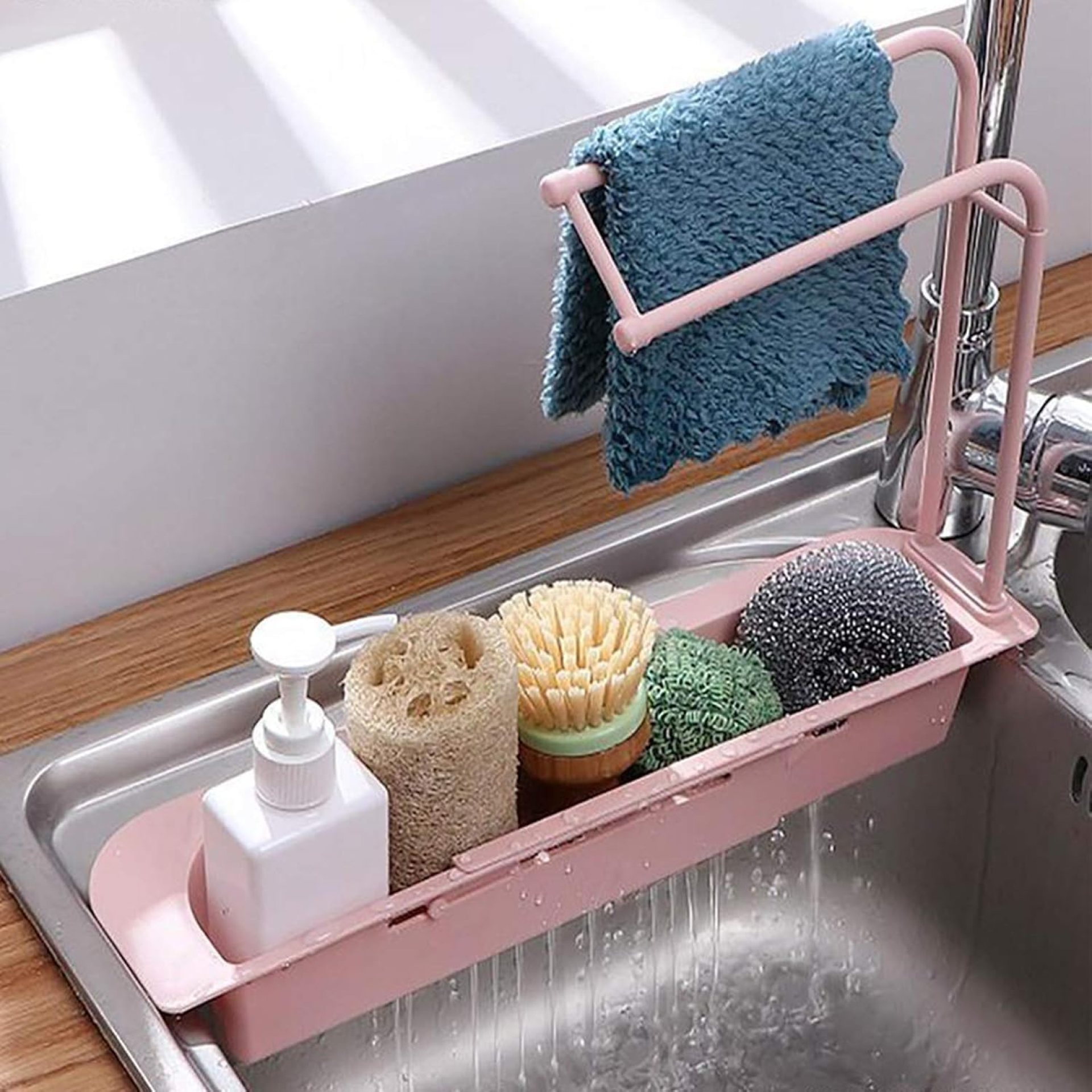 UPKARANWALE Kitchen Sink Organizer Rack soap Holder (Pink) UPKARANWALE Kitchen Sink Organizer Rack soap Holder (Pink)
