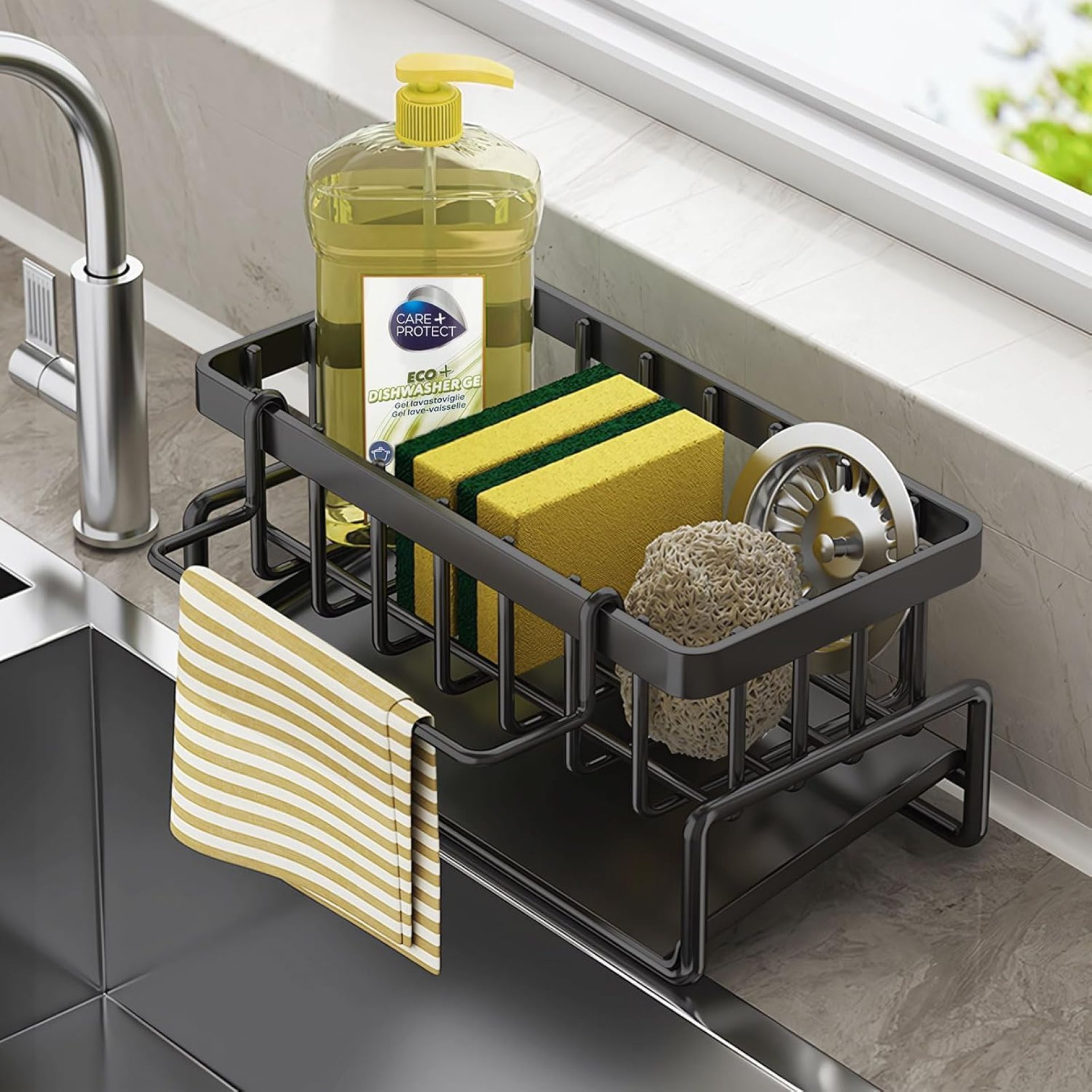 PRUJASH ENTERPRISE Sponge Holder for Kitchen Sink – Dish Soap Brush Holding Rack Stand – Sinks Organizer Caddy (Black) PRUJASH ENTERPRISE Sponge Holder for Kitchen Sink – Dish Soap Brush Holding Rack Stand – Sinks Organizer Caddy (Black)