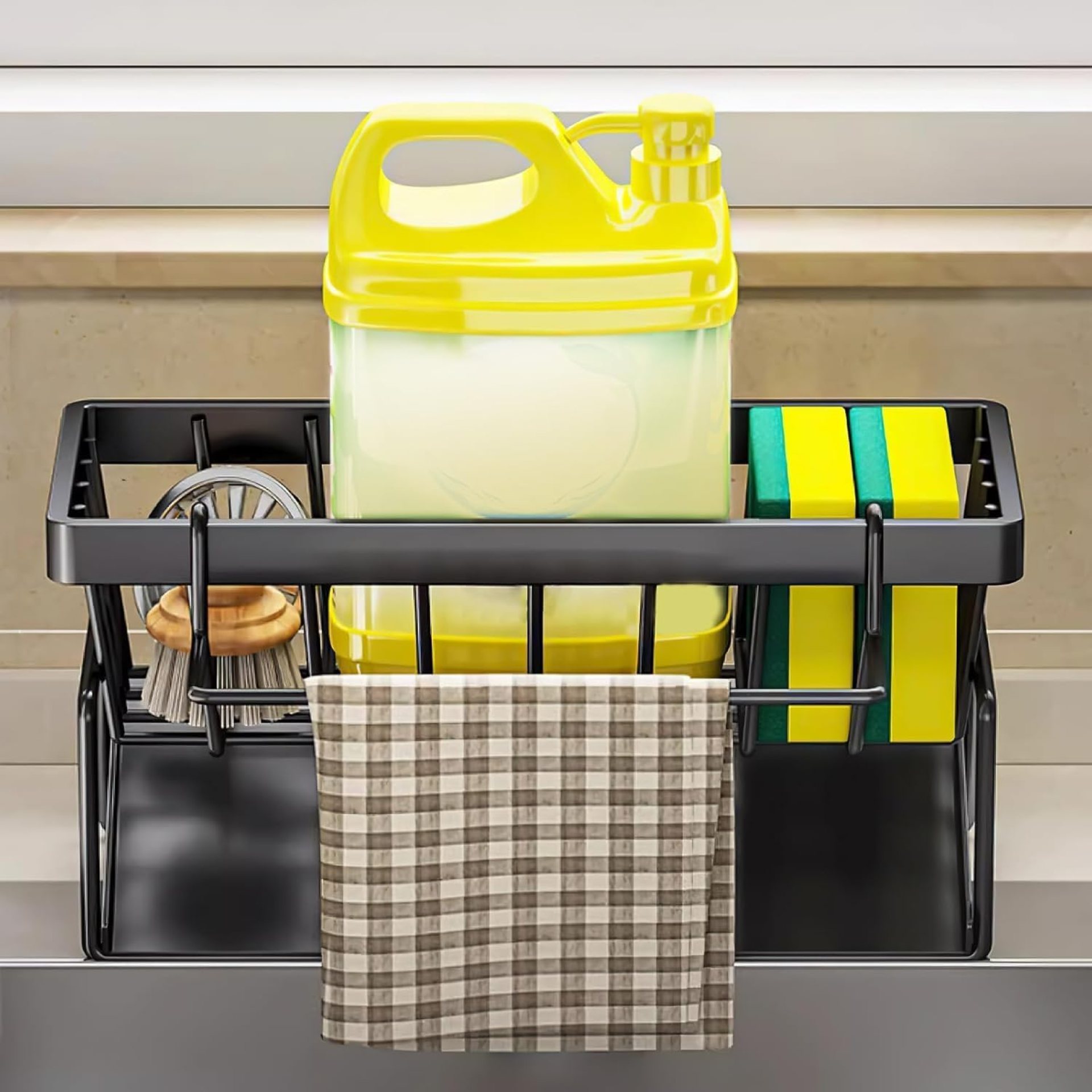 JARVIC ENTERPRISE Kitchen Sink Sponge Rack with Auto Drain and PutOn/TakeOff cloth dryer, Rust Resistant Organizer, Sink Countertop Caddy – Neat and Tidy, Black JARVIC ENTERPRISE Kitchen Sink Sponge Rack with Auto Drain and PutOn/TakeOff cloth dryer, Rust Resistant Organizer, Sink Countertop Caddy – Neat and Tidy, Black