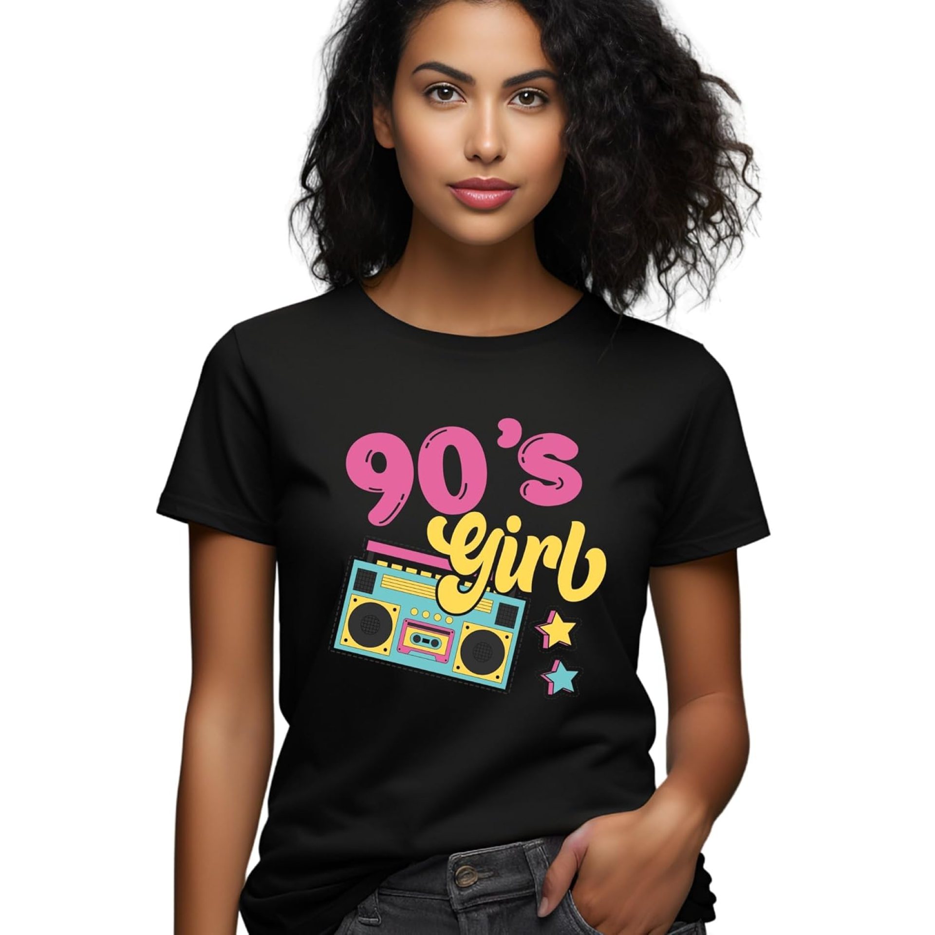 Retro 90’s Girl T-Shirt with Cassette Graphic, Vintage Style Fashion Tee, Nostalgic 1990s Music Top, Fun Old School Shirt Retro 90’s Girl T-Shirt with Cassette Graphic, Vintage Style Fashion Tee, Nostalgic 1990s Music Top, Fun Old School Shirt