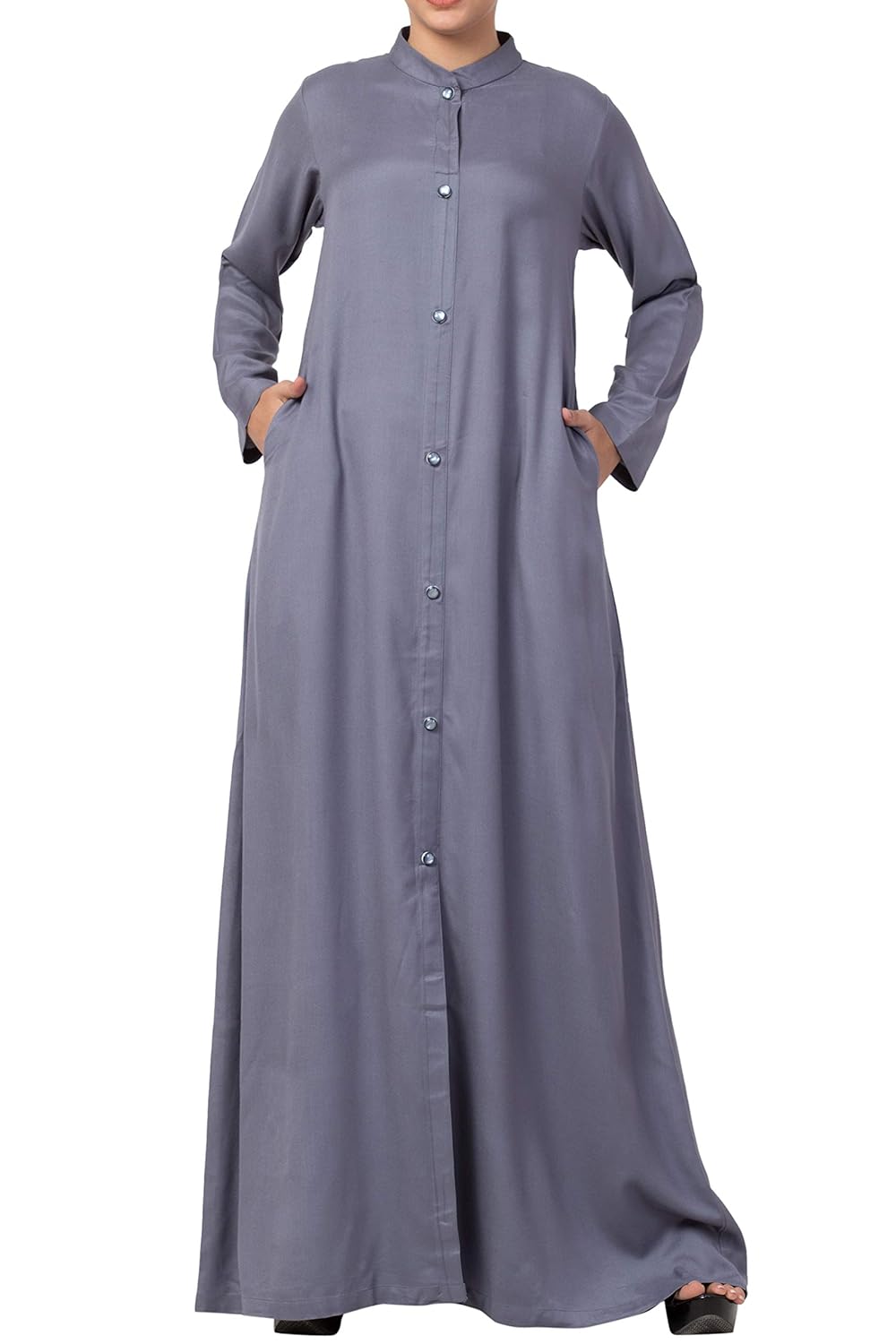 Mushkiya Summer Abaya In Rayon Fabric- Front Open With Pockets & Buttons Mushkiya Summer Abaya In Rayon Fabric- Front Open With Pockets & Buttons