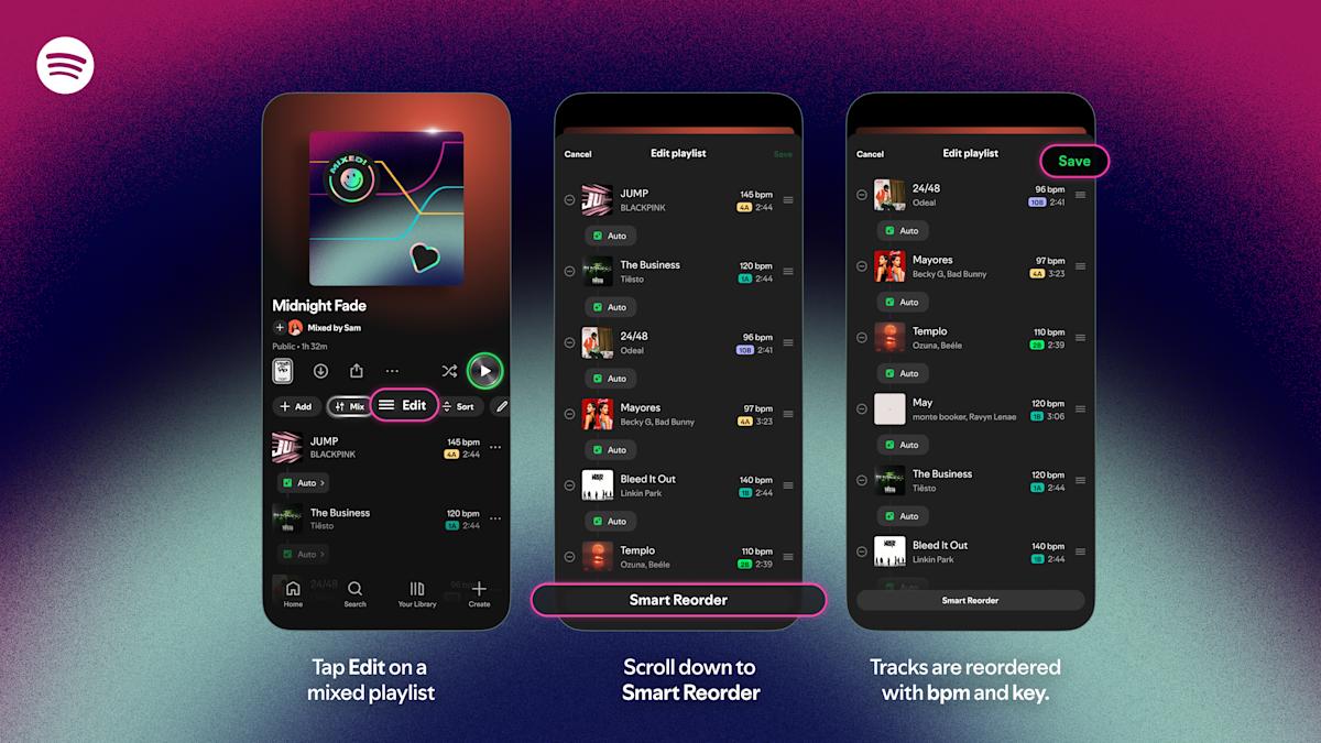 Spotify can reorder your playlists by BPM and key Spotify can reorder your playlists by BPM and key