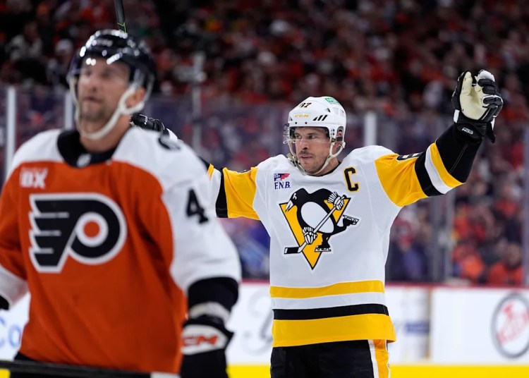 Crosby and Letang strike because the Penguins stave off a sweep with a 4-2 Sport 4 win over Flyers Crosby and Letang strike because the Penguins stave off a sweep with a 4-2 Sport 4 win over Flyers