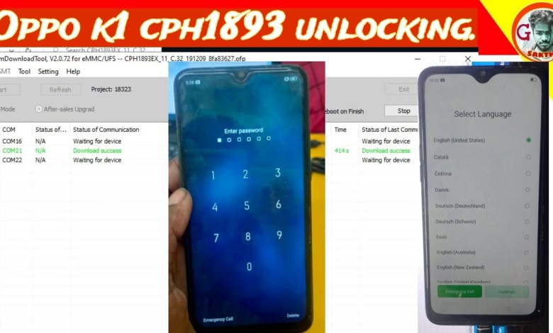 Oppo k1 cph1893 password unlock & flashing done. no Oppo k1 cph1893 password unlock & flashing done. no