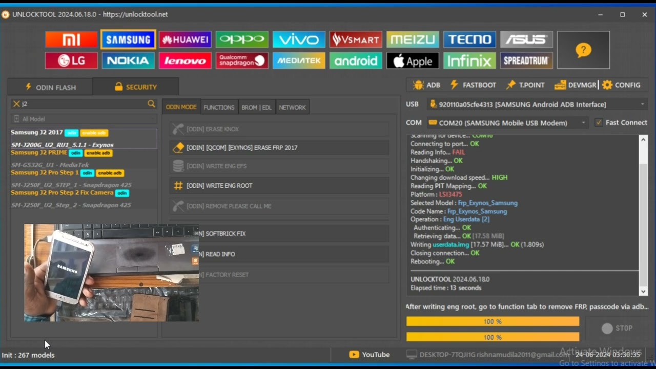 Samsung J2 (SM J200G) Software Frp bypass with Unlock Samsung J2 (SM J200G) Software Frp bypass with Unlock