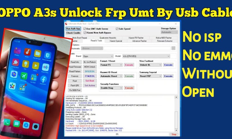 Oppo A3s Cph1803/1853 Screen Lock Frp Remove BY USB UMT Oppo A3s Cph1803/1853 Screen Lock Frp Remove BY USB UMT
