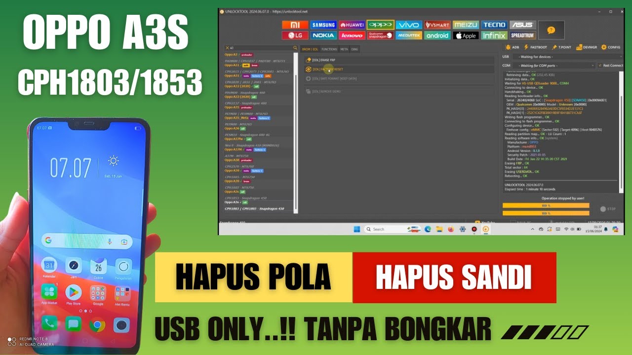 Hapus Pola,Pin,Sandi Oppo A3S CPH1803,1853 USB Only Hapus Pola,Pin,Sandi Oppo A3S CPH1803,1853 USB Only
