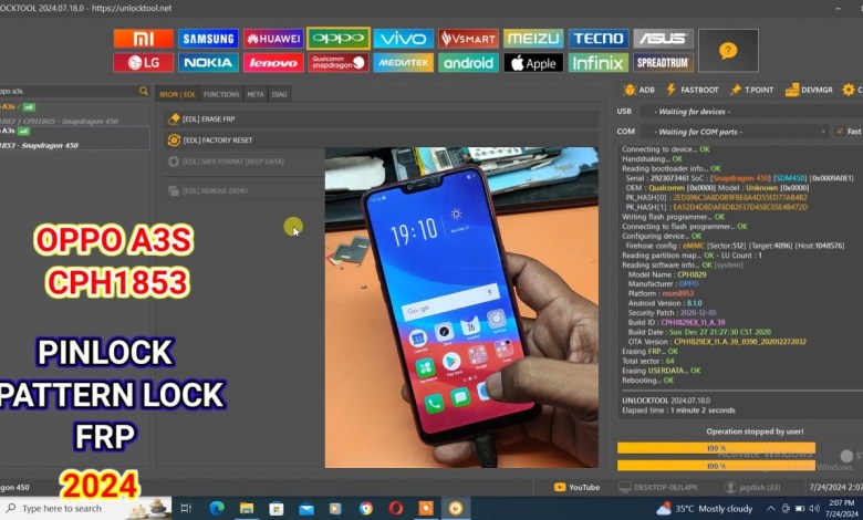 Oppo A3s Pinlock & frp Remove Unlocktool One Click || Oppo A3s Pinlock & frp Remove Unlocktool One Click ||
