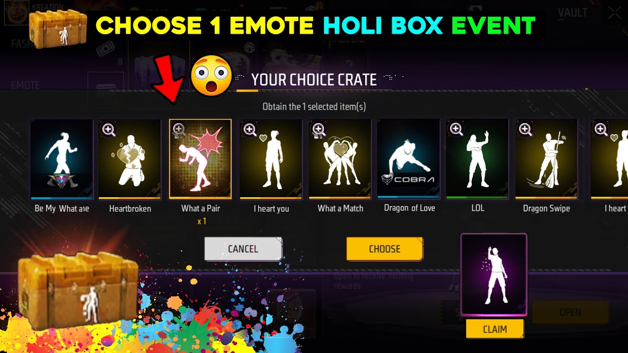 CHOOSE 1 RARE EMOTE HOLI BOX EVENT -para CHOOSE 1 RARE EMOTE HOLI BOX EVENT -para