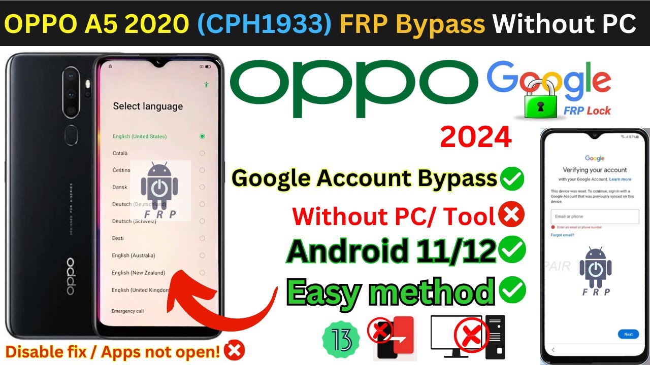 Oppo A5 2020 (CPH1933) FRP Bypass Without Computer Oppo A5 2020 (CPH1933) FRP Bypass Without Computer