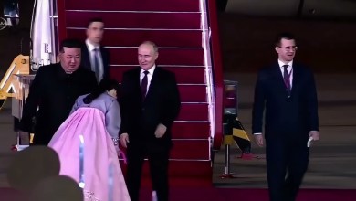 Close-up shot of Mr. Putin visiting Kim Jong Un in North Korea Close-up shot of Mr. Putin visiting Kim Jong Un in North Korea