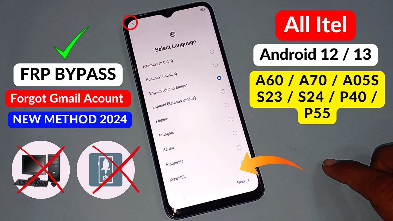 Itel A60/A70/A05S/S23/S24/P40/P55 Frp Bypass Without Pc Itel A60/A70/A05S/S23/S24/P40/P55 Frp Bypass Without Pc