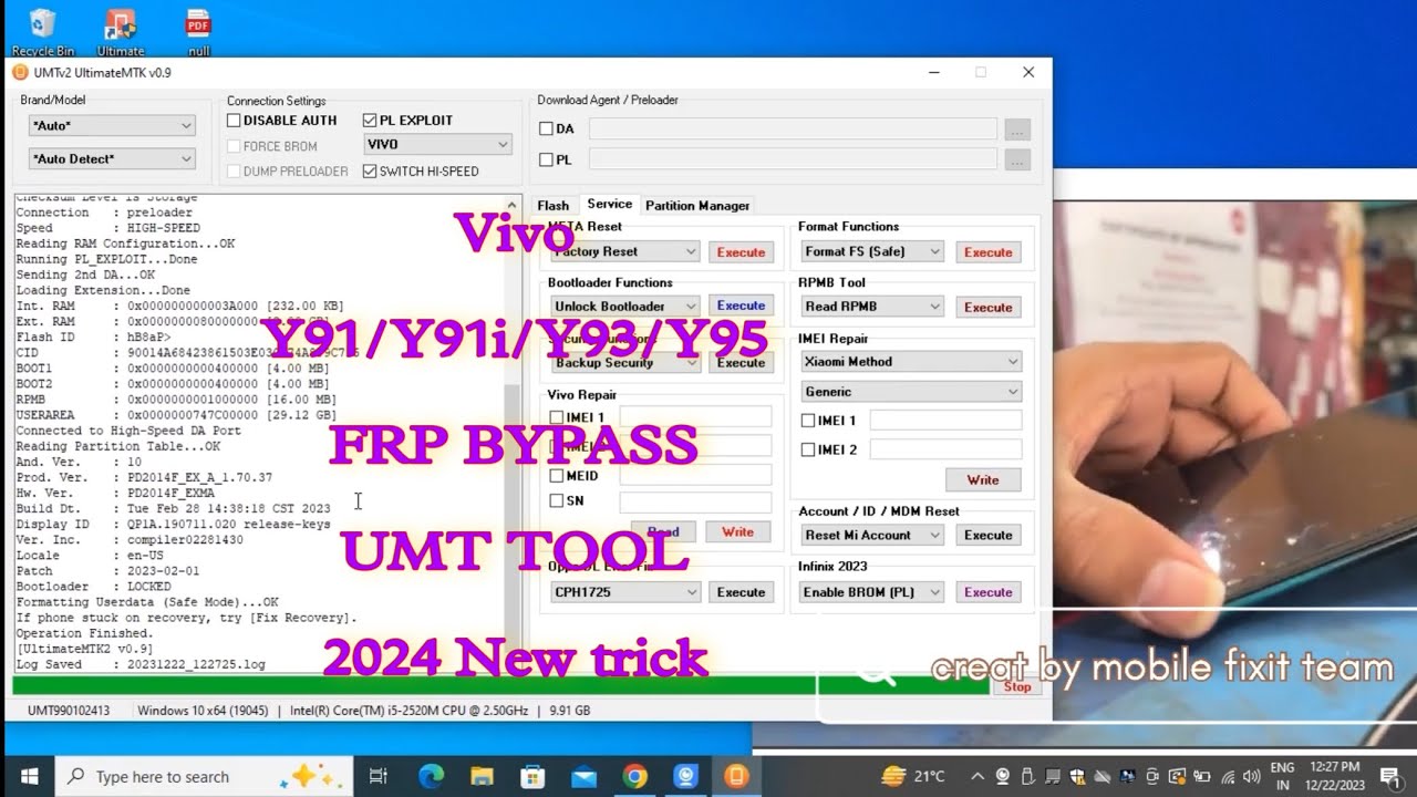 Vivo 91i (1820) Y91/Y93/Y95 password unlock umt tool || Vivo 91i (1820) Y91/Y93/Y95 password unlock umt tool ||
