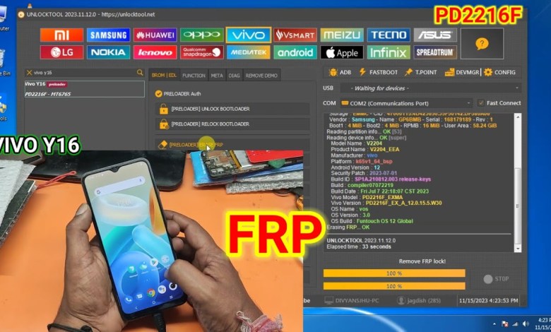 Vivo Y16 (PD2216F) frp remove Unlocktool one click Vivo Y16 (PD2216F) frp remove Unlocktool one click