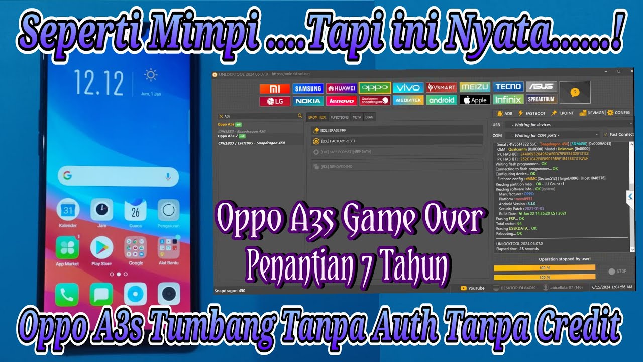 Unlock Pascode & Frp Oppo A3s ( Cph1803 Cph1853 ) One Unlock Pascode & Frp Oppo A3s ( Cph1803 Cph1853 ) One