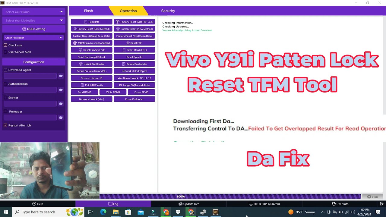 Vivo Y91i Patten Lock Reset TFM Tool | DA failed Fix Vivo Y91i Patten Lock Reset TFM Tool | DA failed Fix