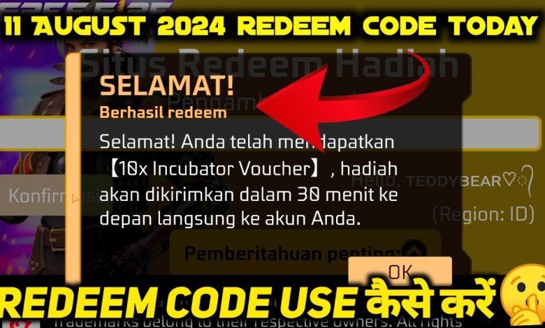 FREE FIRE REDEEM CODE 11 AUGUST 2024 | HOW TO USE FREE FIRE REDEEM CODE 11 AUGUST 2024 | HOW TO USE