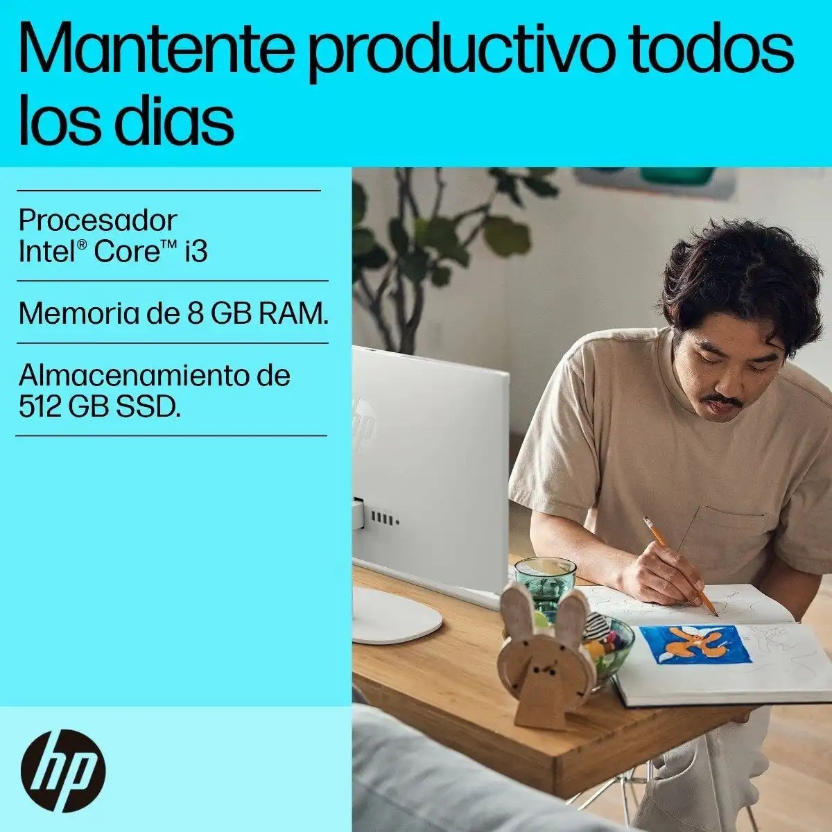 HP All-in-One Desktop 22-dg0000la, Windows 11 Home Single Language, 21.5″, Intel® Core™ i3, 8GB RAM, 512GB SSD, FHD