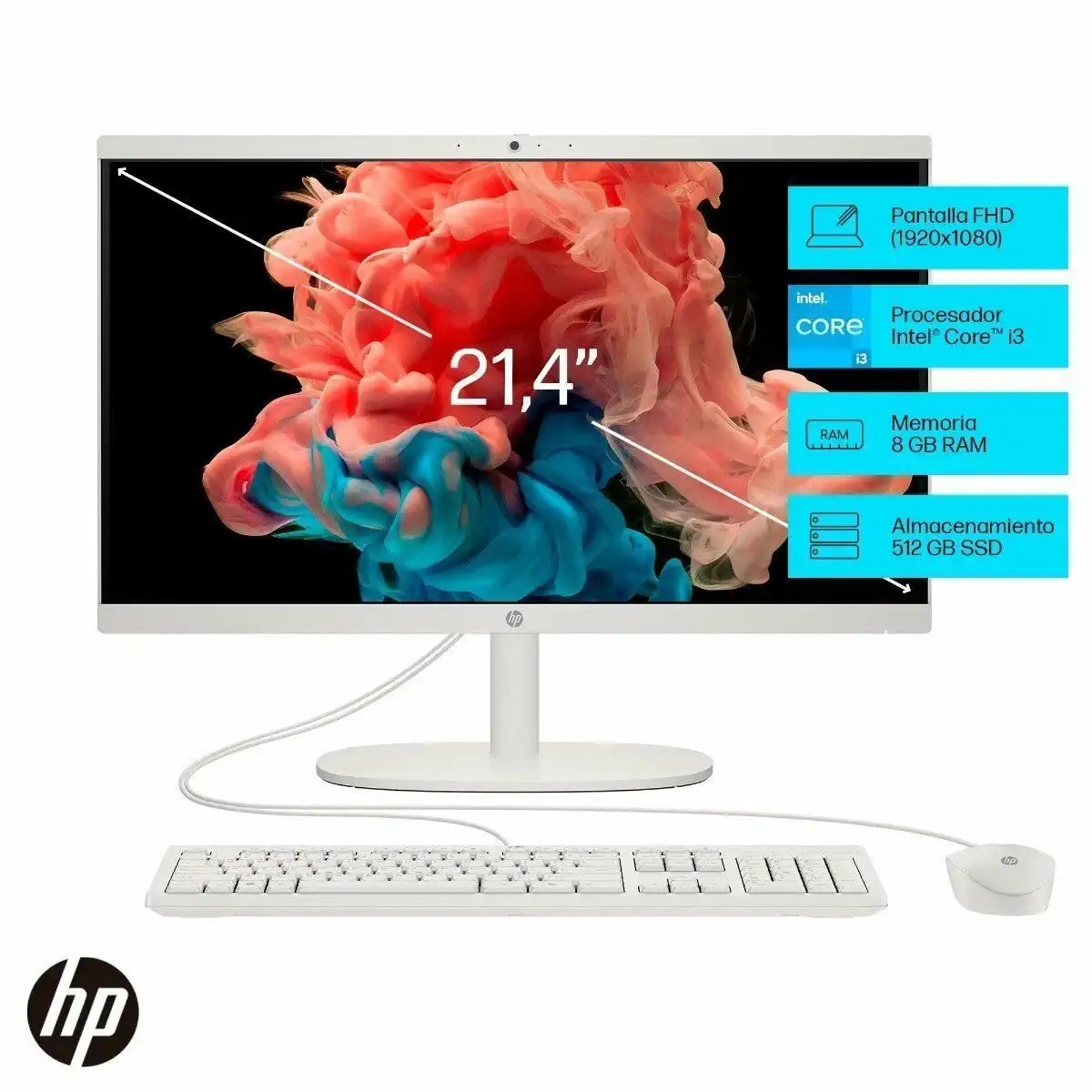 HP All-in-One Desktop 22-dg0000la, Windows 11 Home Single Language, 21.5″, Intel® Core™ i3, 8GB RAM, 512GB SSD, FHD