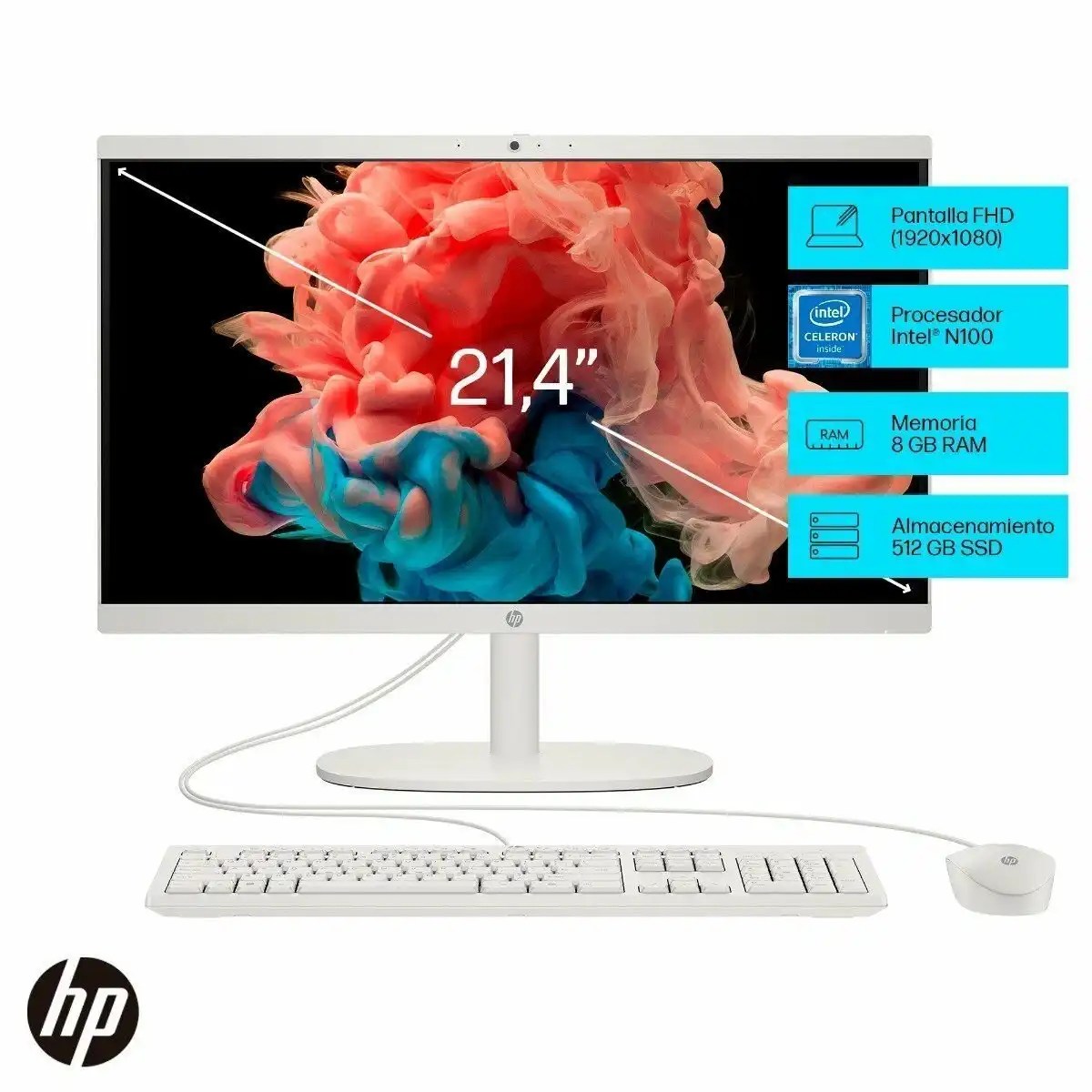 HP All-in-One Desktop 22-dg0007la, Windows 11 Home Single Language, 21.45″, Intel® N-series, 8GB RAM, 512GB SSD, FHD